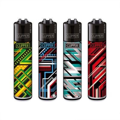 Clipper Reibradfeuerzeuge Geometric Lines, 4 Stück