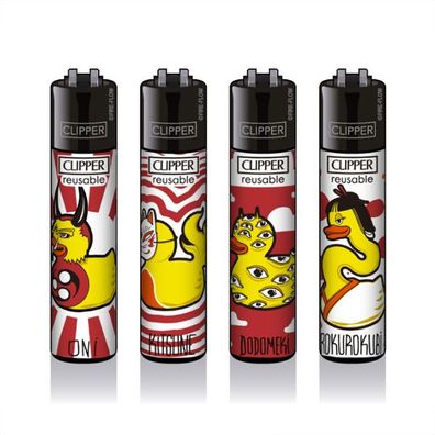 Clipper Reibradfeuerzeuge Yokai Ducks, 4 Stück