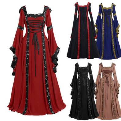 Damen Retro Keltisch Mittelalter Renaissance Boden Lange Gothic Cosplay Kleid