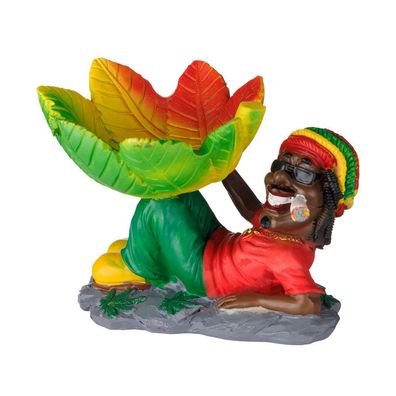AKRA Aschenbecher im Rasta Design, liegend mit Blatt, Durchmesser 9cm
