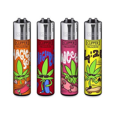 Clipper Reibradfeuerzeuge Weed Bros, 4 Stück