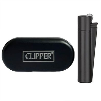 Clipper Metall Matt Black / Schwarz Reibradfeuerzeug in der Metallbox