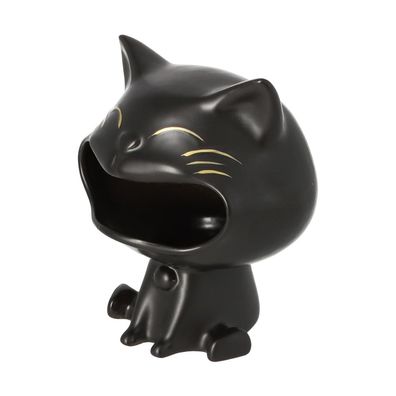 AKRA Aschenbecher im Katzen Design, Schwarz mit goldenen Details aus Keramik