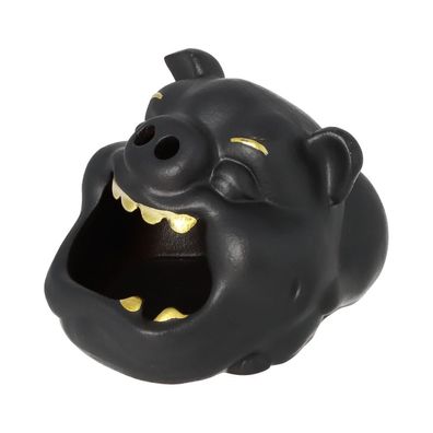AKRA Aschenbecher im Schweine Design Schwarz mit goldenen Details aus Keramik