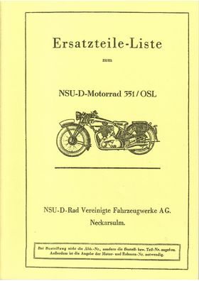 Eratzteile-Liste NSU-D-Motorrad 351 OSL, Modelle 1935 bis 1941, Kraftrad