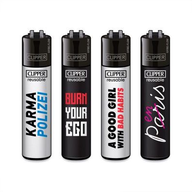 Clipper Reibradfeuerzeuge FFX Mix Slogan #1, 4 Stück