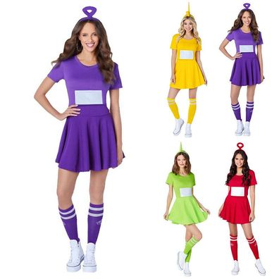 Frauen Teletubbies Cosplay Kostum Po Tinky Winky Dipsy Laa-Laa Damen Kleider`