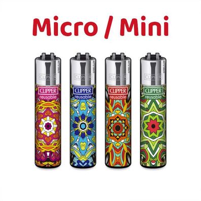 Micro / Mini Clipper Reibradfeuerzeuge 4x Hippie Style 5c