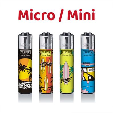 Micro / Mini Clipper Reibradfeuerzeuge 4x Wave Riders