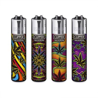 Clipper Reibradfeuerzeuge Neon Leaves #6, 4 Stück