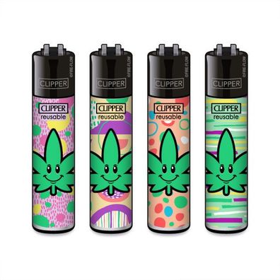 Clipper Reibradfeuerzeuge Happy Leaf, 4 Stück