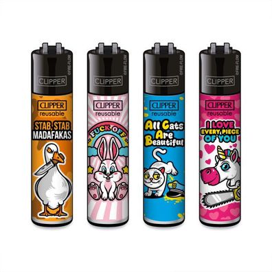 Clipper Reibradfeuerzeuge Mix Slogan #7, 4 Stück