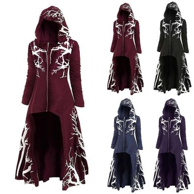 Halloween Frauen Kapuzen Steampunk Gothic Uhr Cosplay Kostum Cape Fancy Dres
