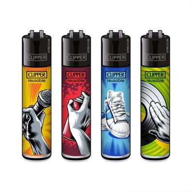 Clipper Reibradfeuerzeuge HipHop Elements - GZ, 4 Stück