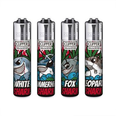 Clipper Reibradfeuerzeuge Shark Weed, 4 Stück