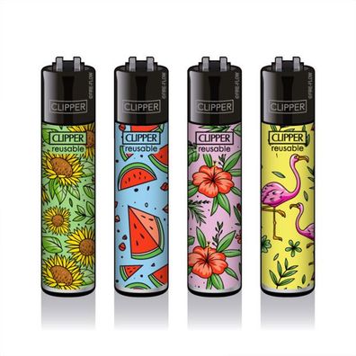 Clipper Reibradfeuerzeuge Paradiese Pattern, 4 Stück