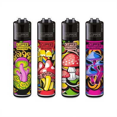 Clipper Reibradfeuerzeuge Mushroom, 4 Stück