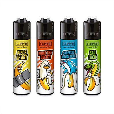 Clipper Reibradfeuerzeuge Bananas, 4 Stück