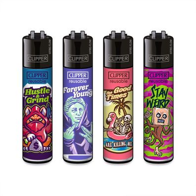Clipper Reibradfeuerzeuge Mix Slogan #8, 4 Stück