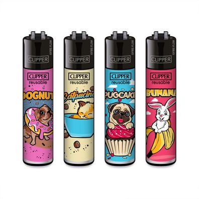 Clipper Reibradfeuerzeuge Foody Animals, 4 Stück