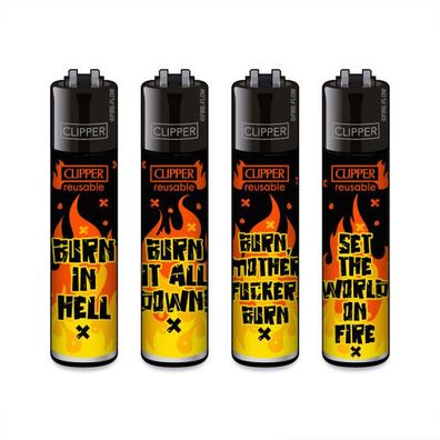 Clipper Reibradfeuerzeuge FFX Fire Slogan, 4 Stück