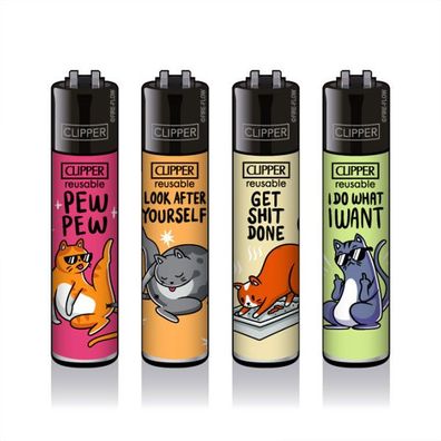 Clipper Reibrad Feuerzeuge Katzen #3, 4 Stück