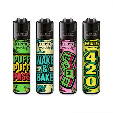 Clipper Reibrad Feuerzeuge Weed Statements #7, 4 Stück