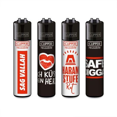 Clipper Reibrad Feuerzeuge Sag Vallah, 4 Stück