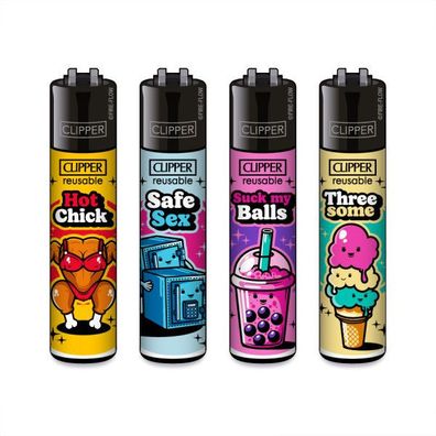Clipper Reibrad Feuerzeuge Porn Slogan #7, 4 Stück