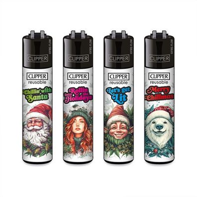 Clipper Reibrad Feuerzeuge FFX 420 XMAS, 4 Stück