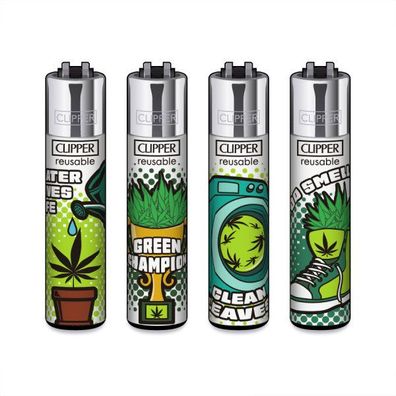 Clipper Reibrad Feuerzeuge Weed Status, 4 Stück