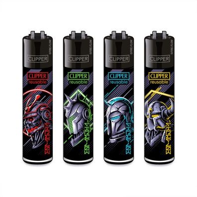 Clipper Reibrad Feuerzeuge Cybord Warriors, 4 Stück