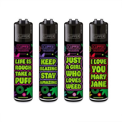 Clipper Reibrad Feuerzeuge Weed Statements #8, 4 Stück