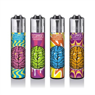 Clipper Reibrad Feuerzeuge Brain Damage, 4 Stück