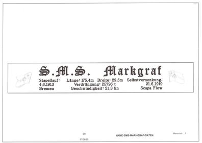 Namensschild für Modellständer mit Daten - SMS Markgraf