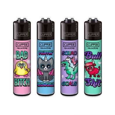 Clipper Reibrad Feuerzeuge Cute Slogan #2, 4 Stück