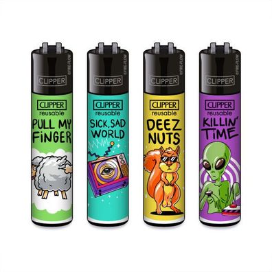 Clipper Reibrad Feuerzeuge Mix Slogan #4, 4 Stück