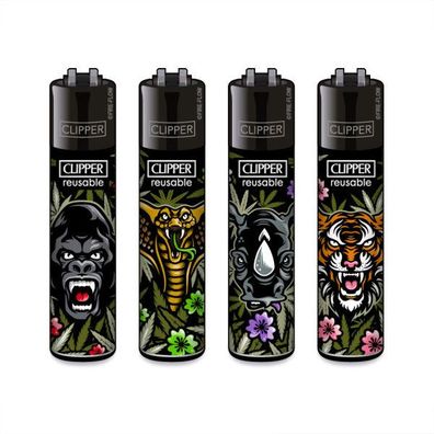 Clipper Reibrad Feuerzeuge Jungle Weed #2, 4 Stück