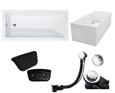 Badewanne Rechteck 160x70 MODERN + Wannenträger + Kopfstütze | Ablauf & Füße GRATIS