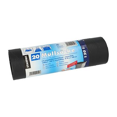 9 x 20 Müllsäcke mit Zugband, LDPE 120 l 100 cm x 70 cm schwarz