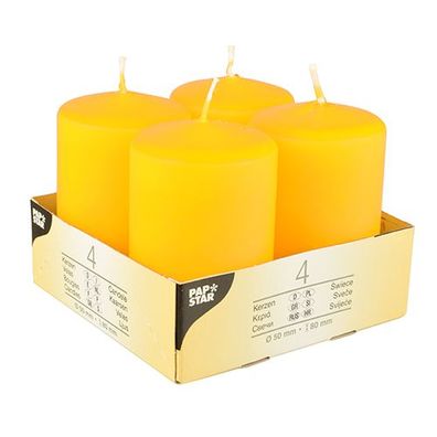 6 x 4 Stumpenkerzen Ø 50 mm · 80 mm gelb