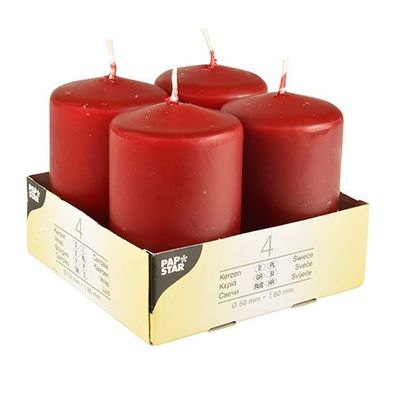 6 x 4 Stumpenkerzen Ø 50 mm · 80 mm bordeaux