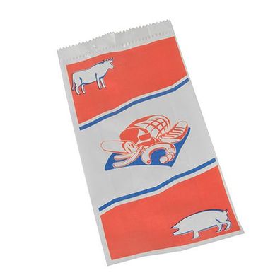 1 x 1000 Fleischerbeutel, Kraftpapier, gefädelt 28 cm x 14 cm x 6 cm weiss mit Druck,