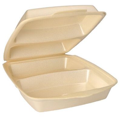 4 x 50 Menüboxen mit Klappdeckel, XPS 2-geteilt 7,5 cm x 22 cm x 28,5 cm beige lamini