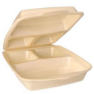 4 x 50 Menüboxen mit Klappdeckel, XPS 3-geteilt 7,5 cm x 22 cm x 28,5 cm beige lamini