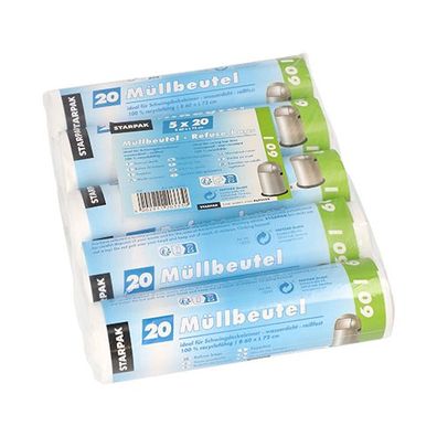 5 x 100 Müllbeutel, HDPE 60 l 72 cm x 60 cm weiss