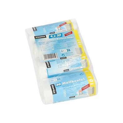 12 x 120 Müllbeutel mit Tragegriffen, HDPE 10 l 42 cm x 39,5 cm transparent