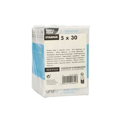 10 x 150 Hygienebeutel 28,5 cm x 8 cm x 7 cm weiss im Spenderkarton
