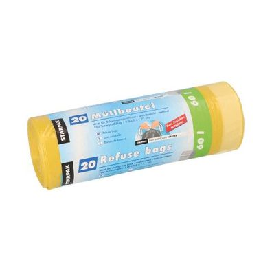 9 x 20 Müllbeutel mit Zugband, LDPE 60 l 71 cm x 64,5 cm gelb