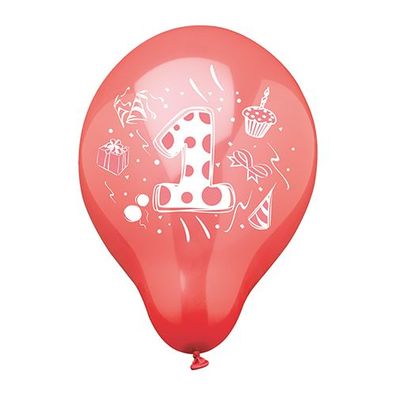 12 x 6 Zahlenluftballons Ø 25 cm farbig sortiert "1"
